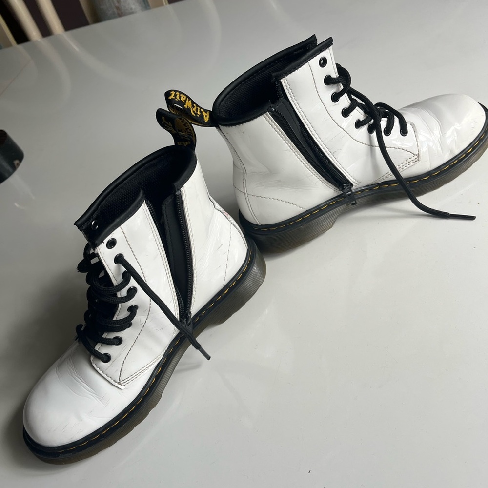 Dr. Martens Kids White Leather Boots with Black Accents